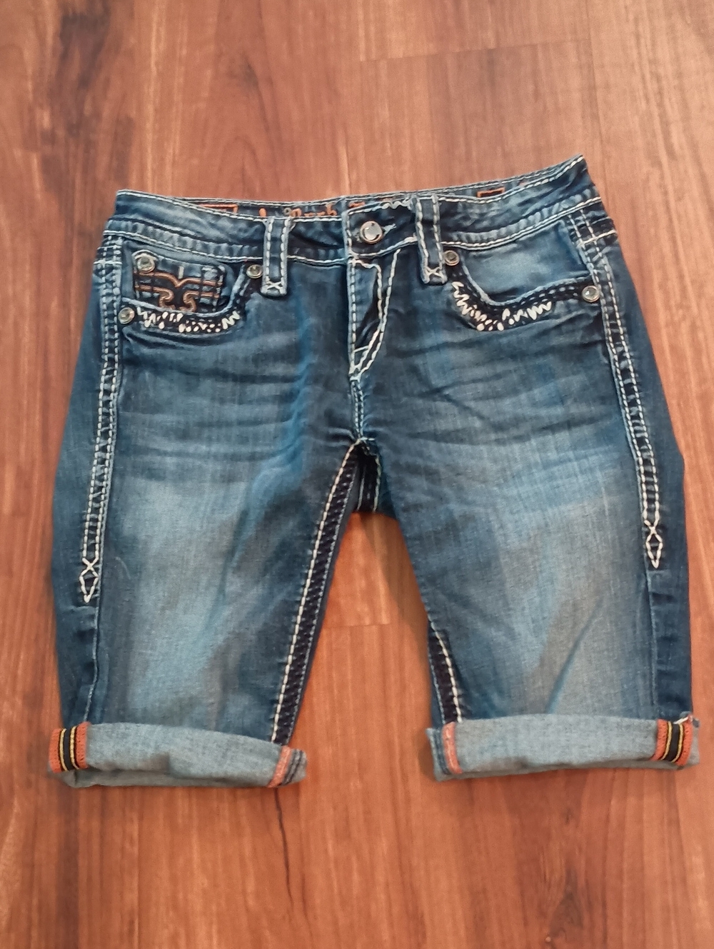 Rock Revival Women's Boyfriend Denim Shorts in Faded Blue with Rolled Cuffs